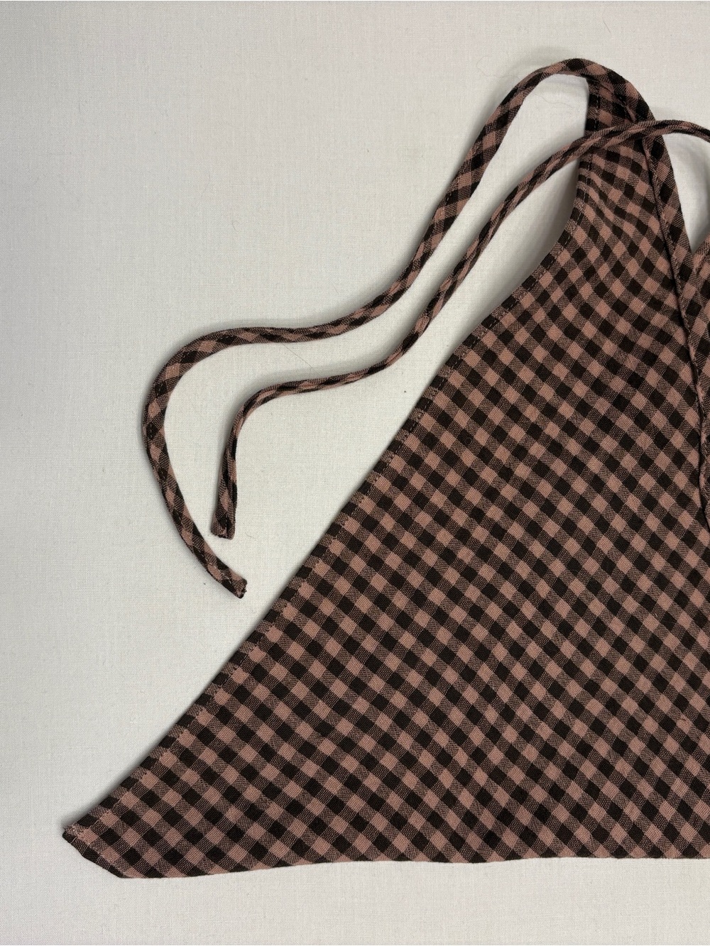 Hand Crafted Pink and Brown Gingham Headscarf - Picture 3 of 4